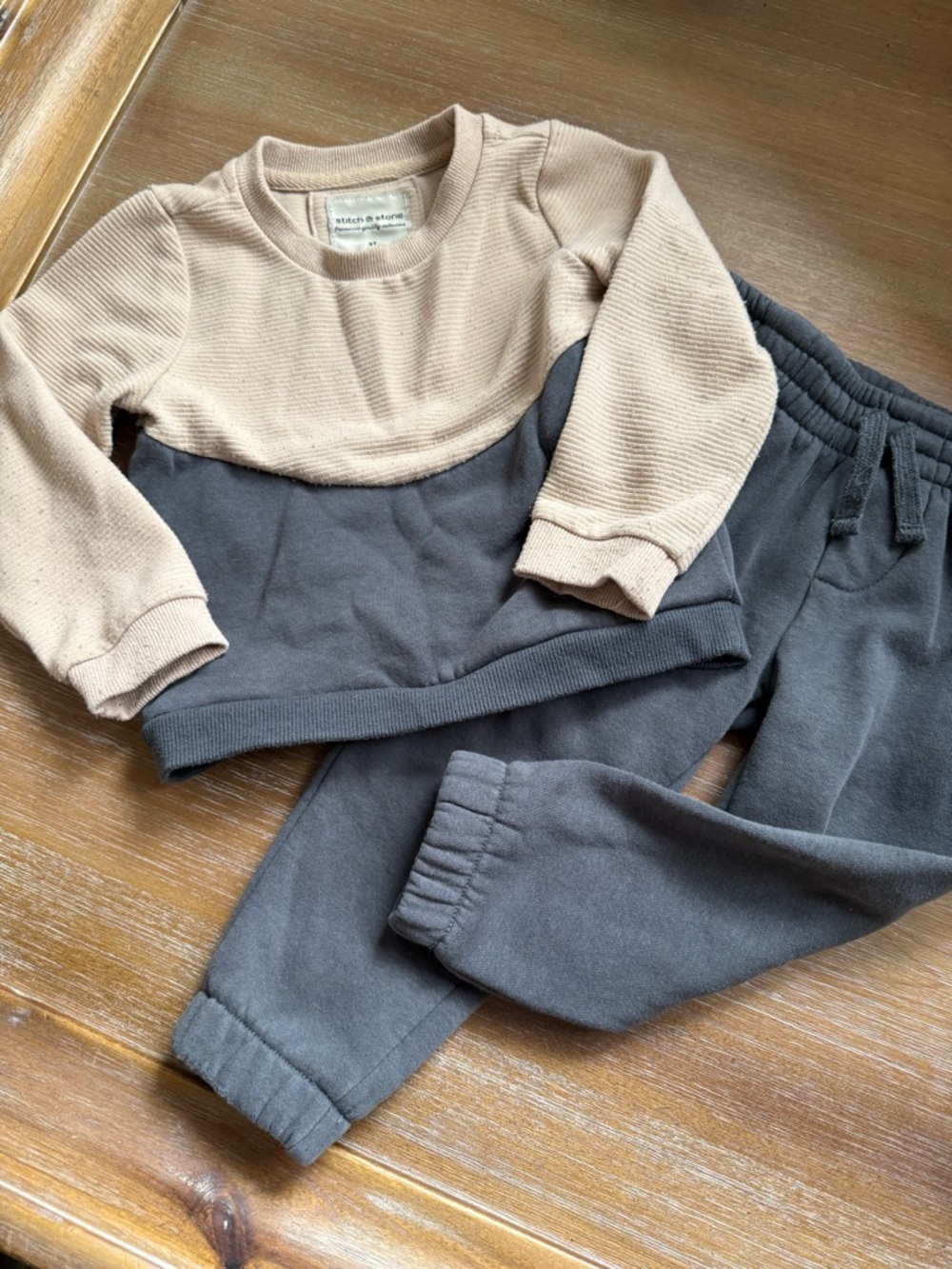 Children's Two-Tone Sweatshirt & Joggers Set - Beige and Charcoal